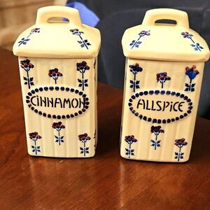 Schweiz Vintage German-Made Stoneware Set of 2 Small Spice Canisters